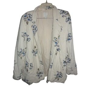 Joie Women's Linen Blend Floral Print Blazer Jacket Cream Blue Size L